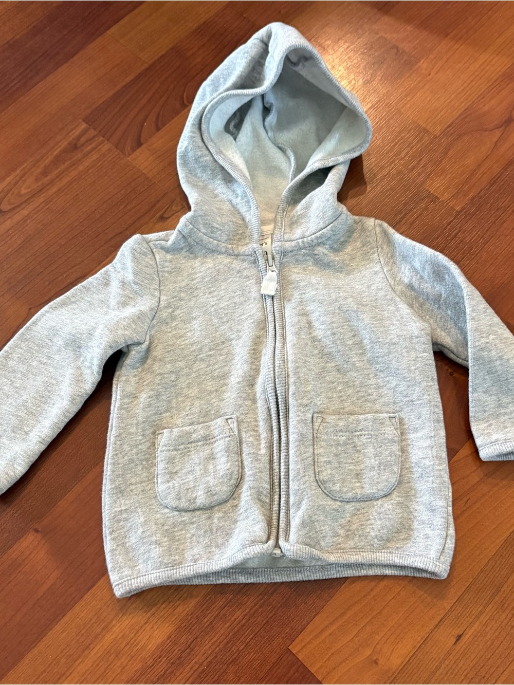 Carter's Light Gray Hooded Zip-Up Sweatshirt 12 month